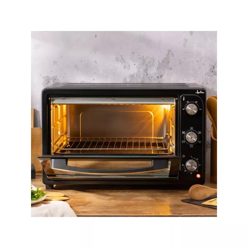 Horno de sobremesa Jata HN945 45 L con convección negro, diseño moderno y parrilla ajustable para cocinar.