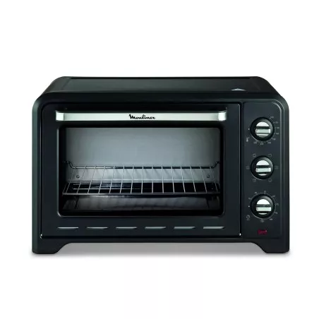 Horno Moulinex Optimo OX464810 33 L con convección color negro, diseño compacto y funcional con control mecánico.