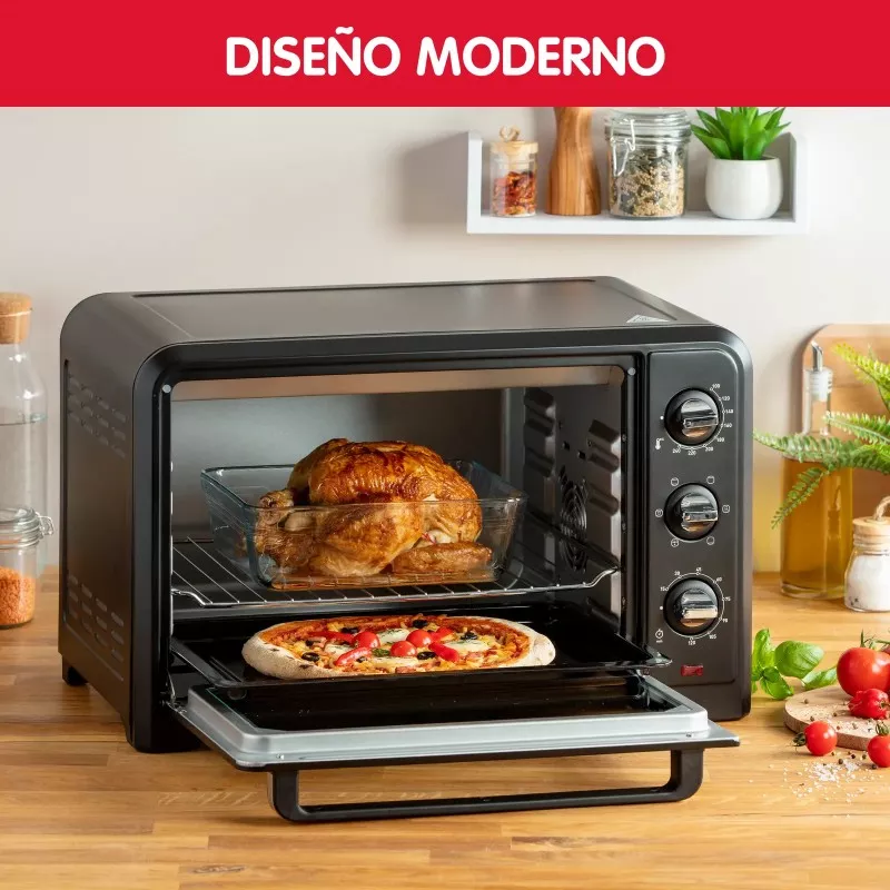Horno Moulinex Optimo OX464810 33 L con convección, diseño moderno, color negro, capacidad para asar y hornear