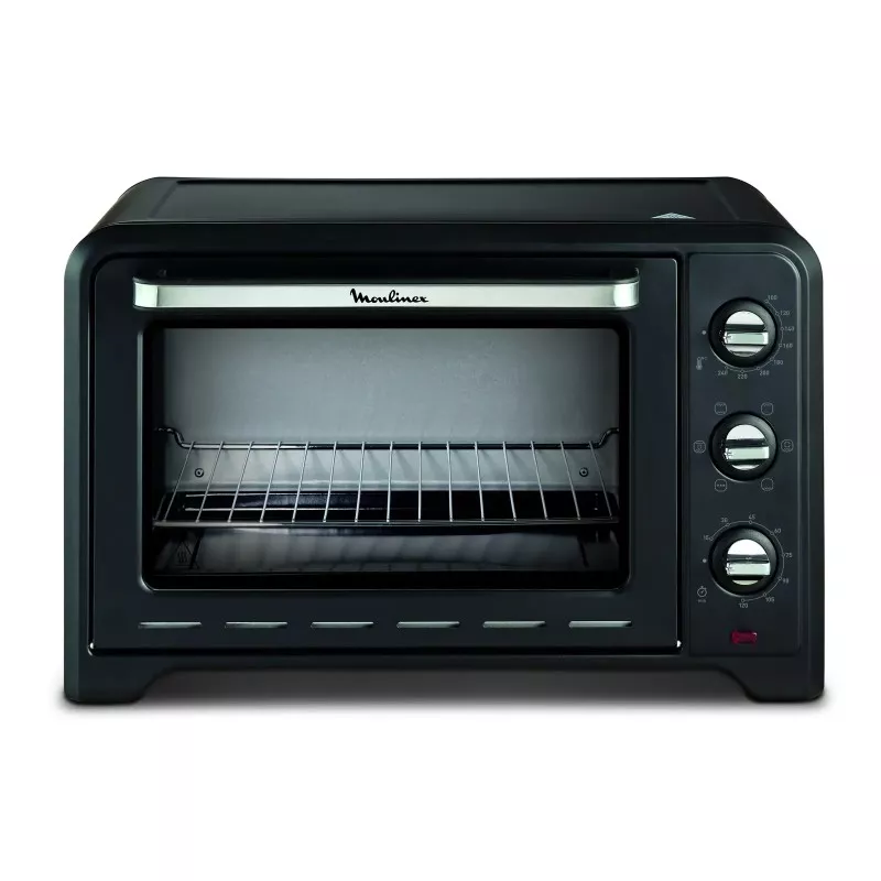 Horno Moulinex Optimo OX484810 39 L negro con diseño compacto, control analógico y amplio espacio interior.