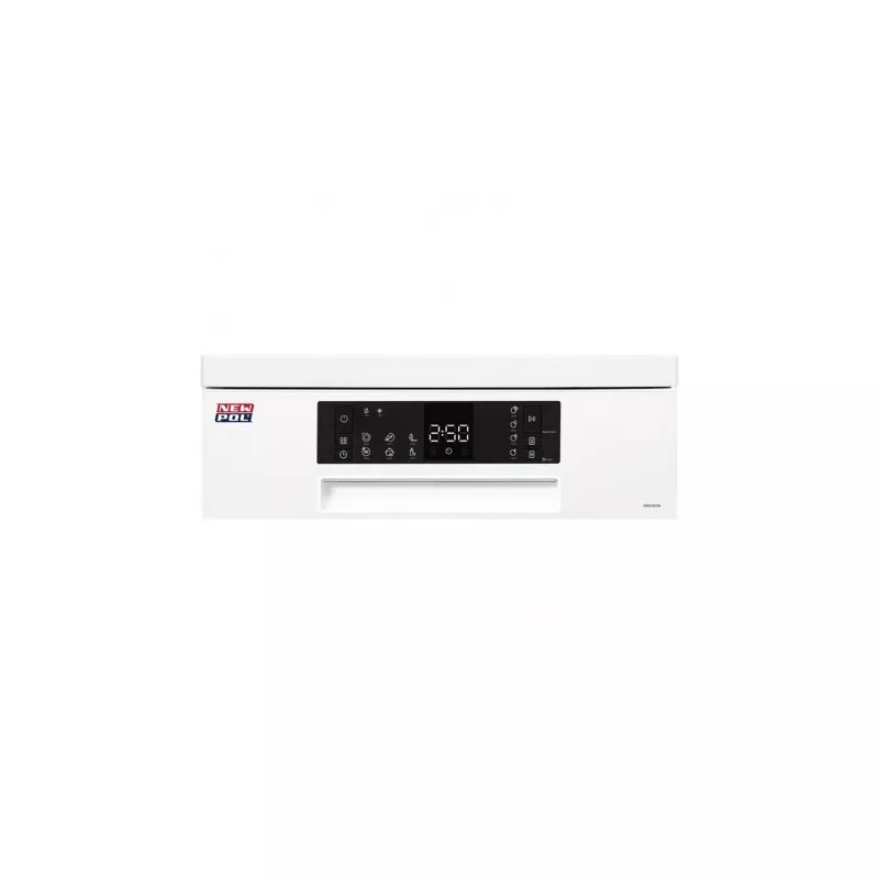 Lavavajillas New Pol NWD456W 45 cm 10 servicios blanco con diseño moderno y panel de control digital.