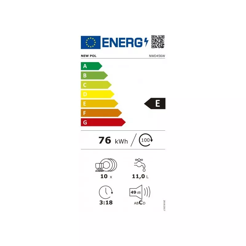 Lavavajillas New Pol NWD456W 45 cm 10 servicios blanco eficiente con clasificación energética E y capacidad de 11 litros