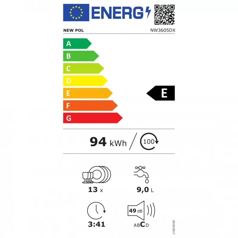 Lavavajillas New Pol NW3605DX 13 servicios en acero inoxidable con 3ª bandeja y eficiencia E