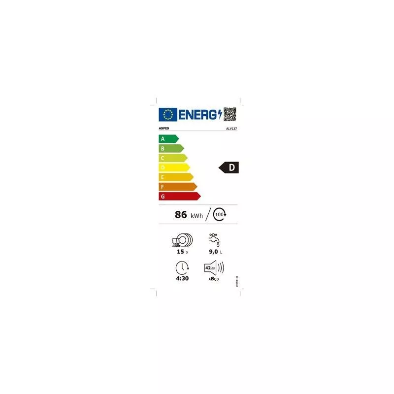 Lavavajillas Aspes ALV137 15 servicios color blanco con 3ª bandeja y eficiencia energética nivel D