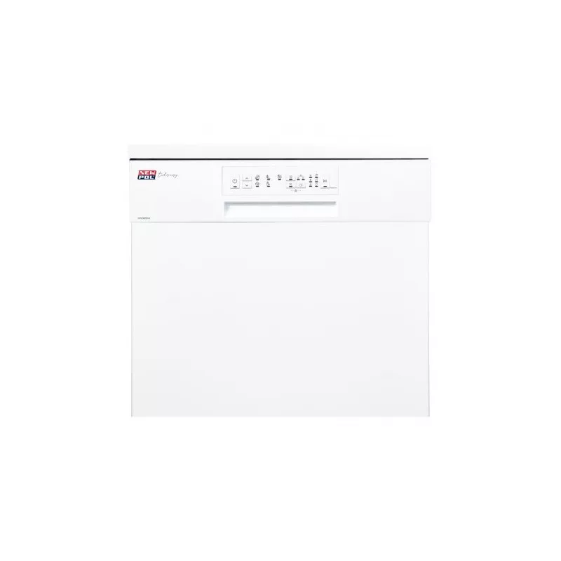 Lavavajillas New Pol NWD605W 12 servicios blanco clase E, diseño moderno, acabado en esmalte y alta eficiencia energética.