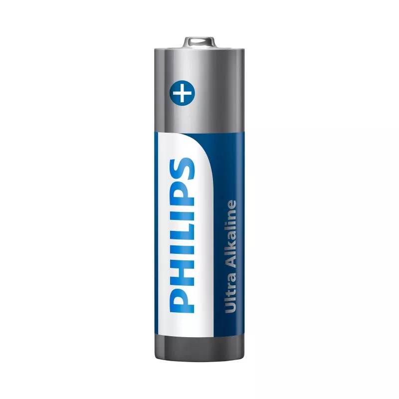 PILA ALCALINA LR6 PHI PHILIPS E*4 de color gris, diseño cilíndrico, resistente y ideal para dispositivos electrónicos.