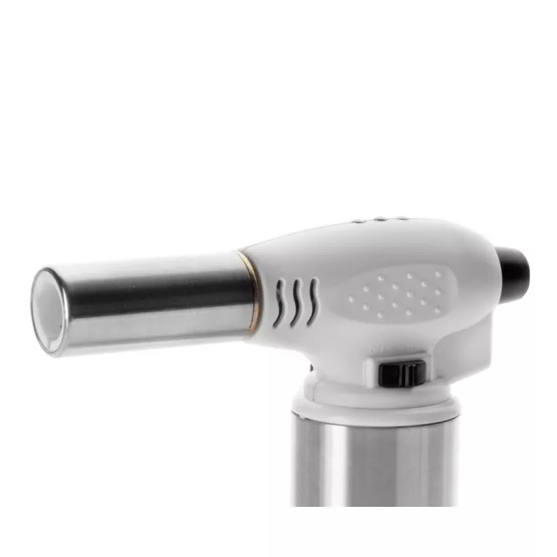 Soplete de cocina Ibili Elegance 738900 28 ml en acero inoxidable con acabado mate y diseño ergonómico en color blanco.