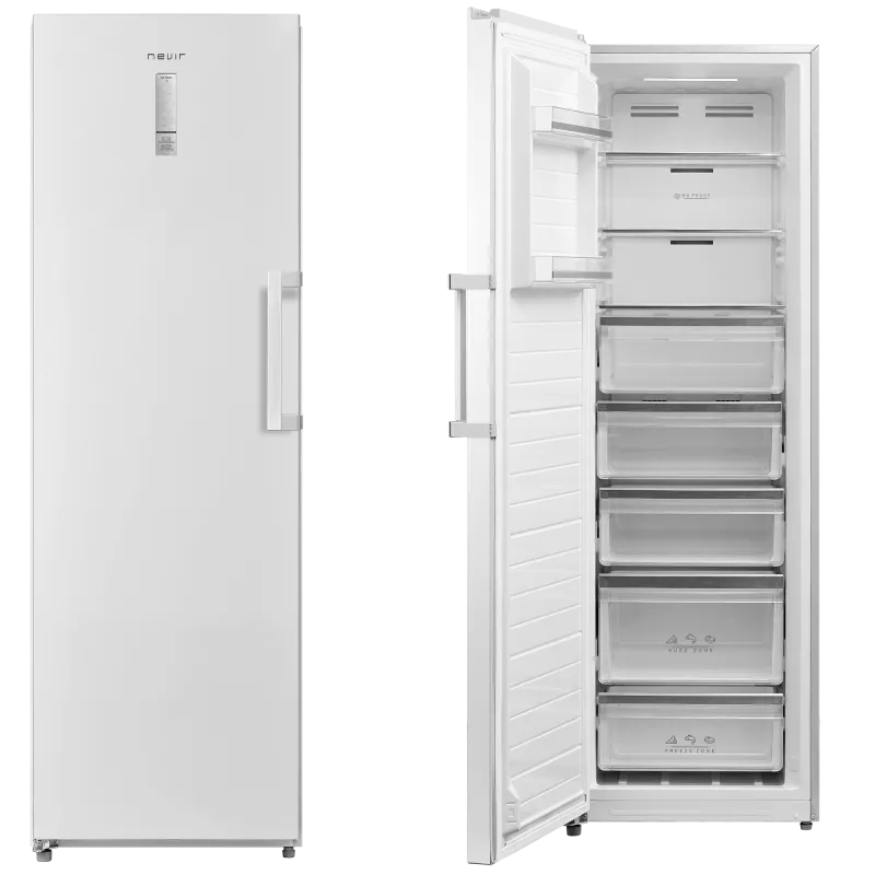 Congelador Dual Nevir NVR-5620CVSD 272 L blanco con diseño vertical y cinco compartimentos para almacenamiento optimizado