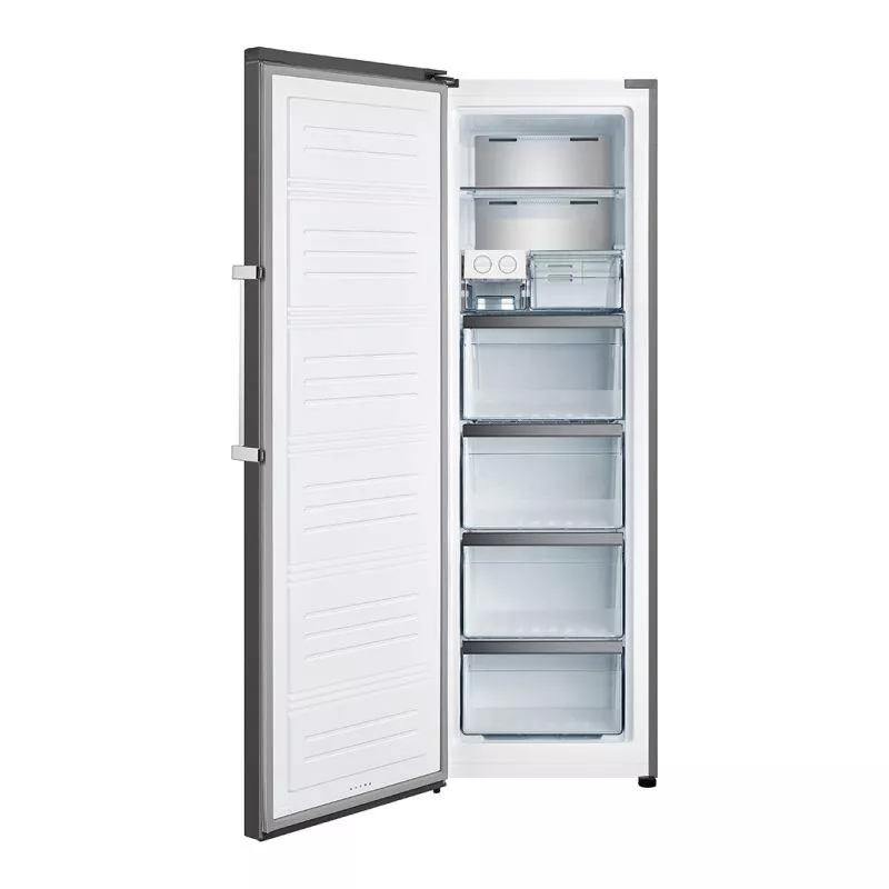 Congelador Aspes ACV185600ENFX 274 L No Frost inox, diseño vertical, acabado en acero inoxidable y con cinco compartimentos.
