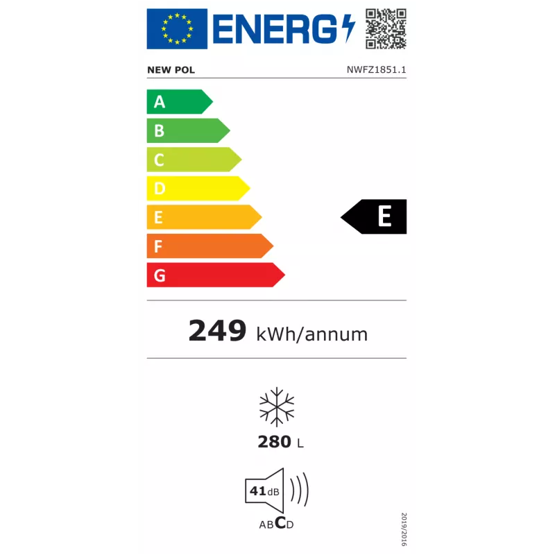 Congelador Newpol NWFZ1851.1 280 L No Frost blanco eficiencia energética E con consumo anual de 249 kWh