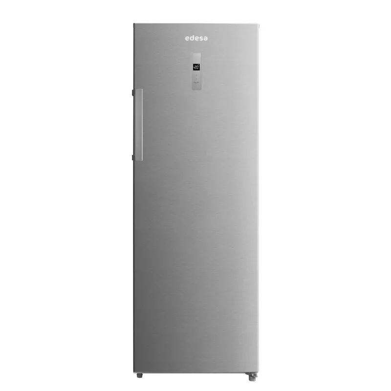 Congelador Edesa EZS-1732 NF EX 238 L Total No Frost de color plateado y acabado liso, diseño vertical y eficiente en energía.