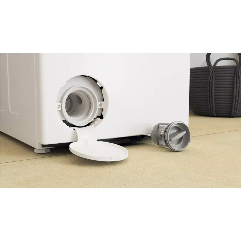 Lavadora superior Whirlpool TDLR 7220SS 7 kg 1200 rpm blanca con tapa y sistema de desagüe accesible.