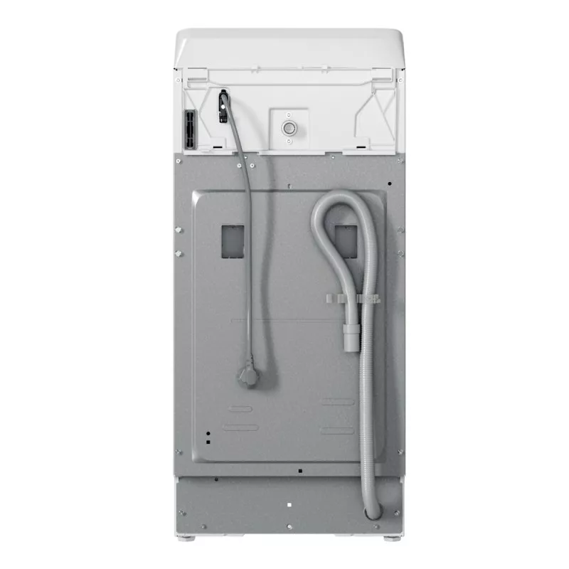 Lavadora superior Whirlpool TDLR 7220SS 7 kg 1200 rpm blanca con diseño compacto y acceso posterior a conexiones.