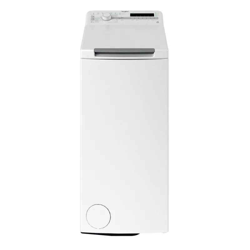 Lavadora superior Whirlpool TDLR 7220SS 7 kg 1200 rpm blanca con diseño compacto y acabado en metal.