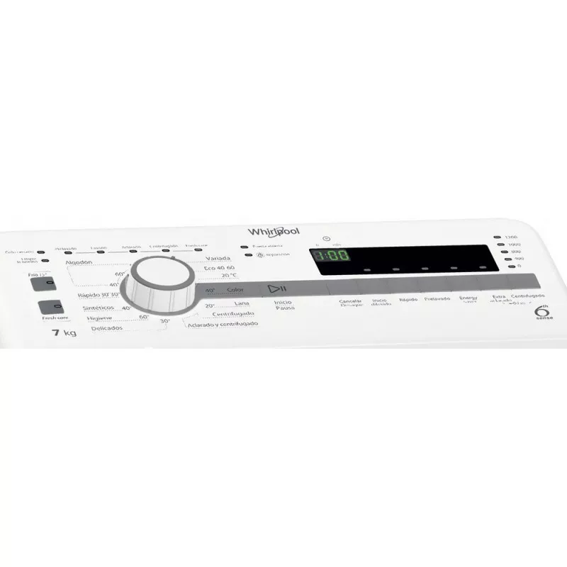 Lavadora superior Whirlpool TDLR 7220SS 7 kg 1200 rpm color blanco con panel digital y mando de control.