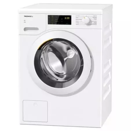 Lavadora Miele WCD020 WCS 8 kg 1400 rpm clase A blanca con diseño moderno y pantalla digital.