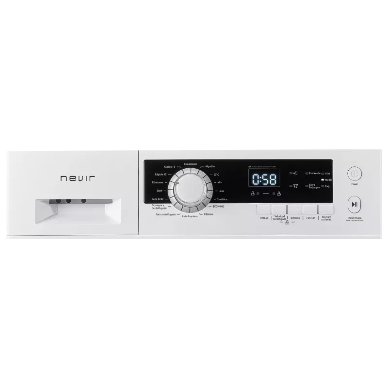 Lavadora Nevir NVR-4790INA 10 kg 1400 rpm clase A blanca con panel digital y funciones avanzadas de lavado