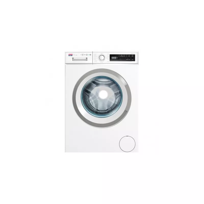 LAVADORA NEWPOOL NWT 21214 12KG 1400 A WIFI blanca con diseño moderno y acabado en acero inoxidable.