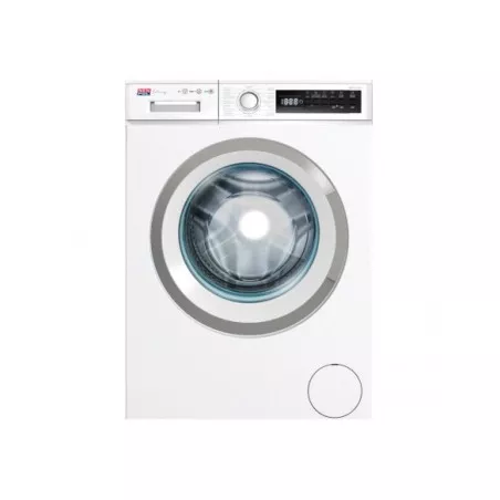 LAVADORA NEWPOOL NWT 21214 12KG 1400 A WIFI blanca con diseño moderno y acabado en acero inoxidable.