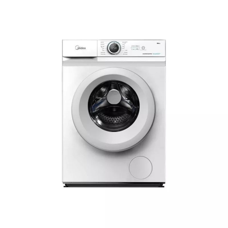 Lavadora Midea MF100W80B/1/W-ES 8 kg 1200 rpm color blanco, eficiente y con diseño frontal de carga.