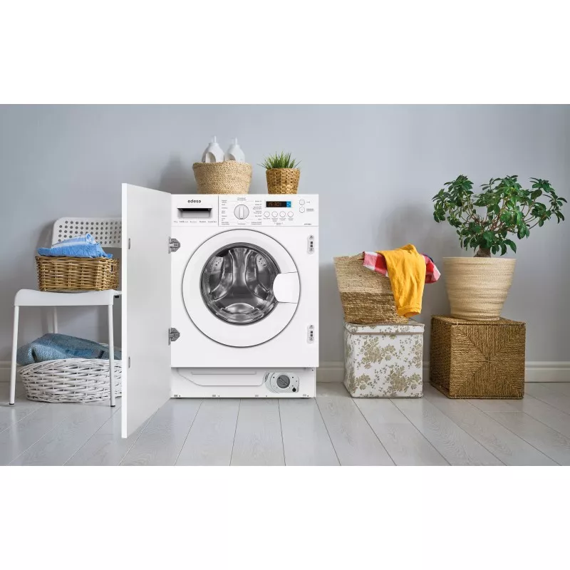 Lavadora integrable Edesa EWF-9400 I 9 kg 1400 rpm blanca con diseño moderno y panel de control digital.