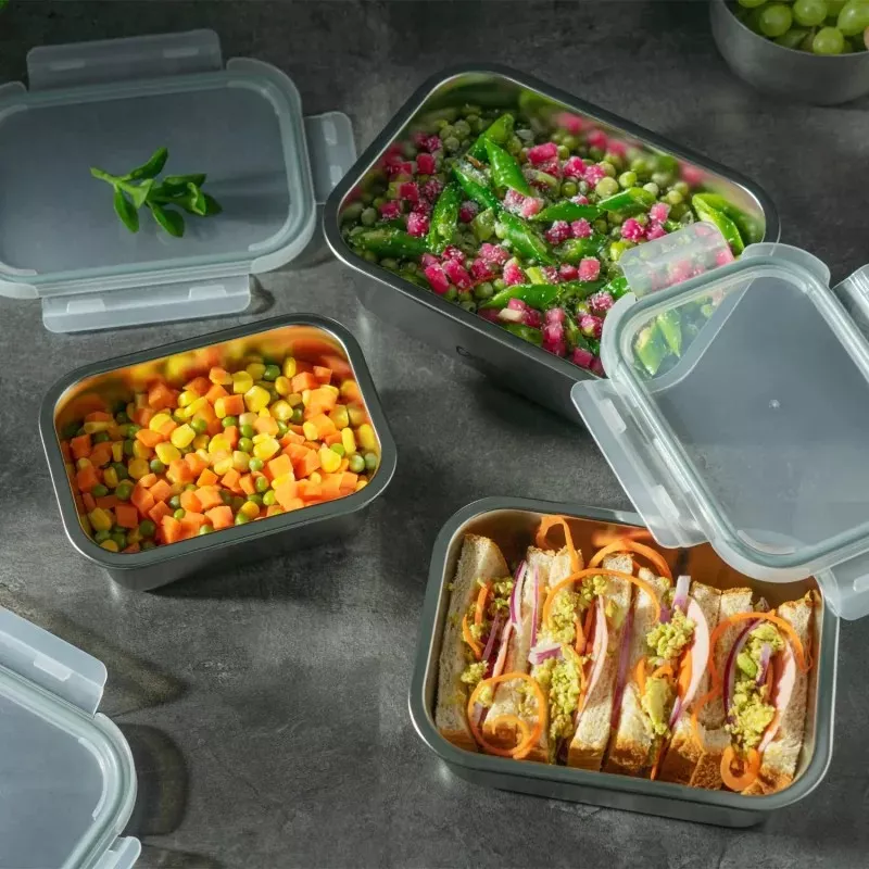 Tupper Castey C-A800 acero inoxidable 800 ml con tapa hermética y diseño rectangular ideal para almacenar alimentos.