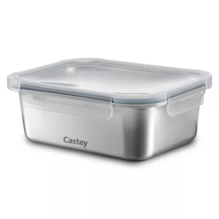 Tupper Castey C-A1200 acero inoxidable 1200 ml con tapa de plástico transparente y diseño rectangular