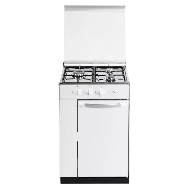 Hornillo gas Gralux FQ 4102/1 3 fuegos portabombonas blanco con diseño compacto y acabados en acero inoxidable.