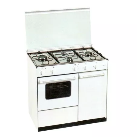Cocina gas Gralux FQ 5203/1 4 fuegos con portabombonas blanca, con diseño compacto y horno incorporado.