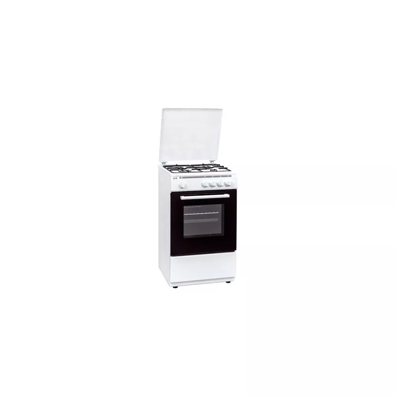 Cocina gas Newpol NWC55BW 4 fuegos blanca con horno de 55 L y diseño moderno y compacto.
