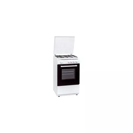 Cocina gas Newpol NWC55BW 4 fuegos blanca con horno de 55 L y diseño moderno y compacto.