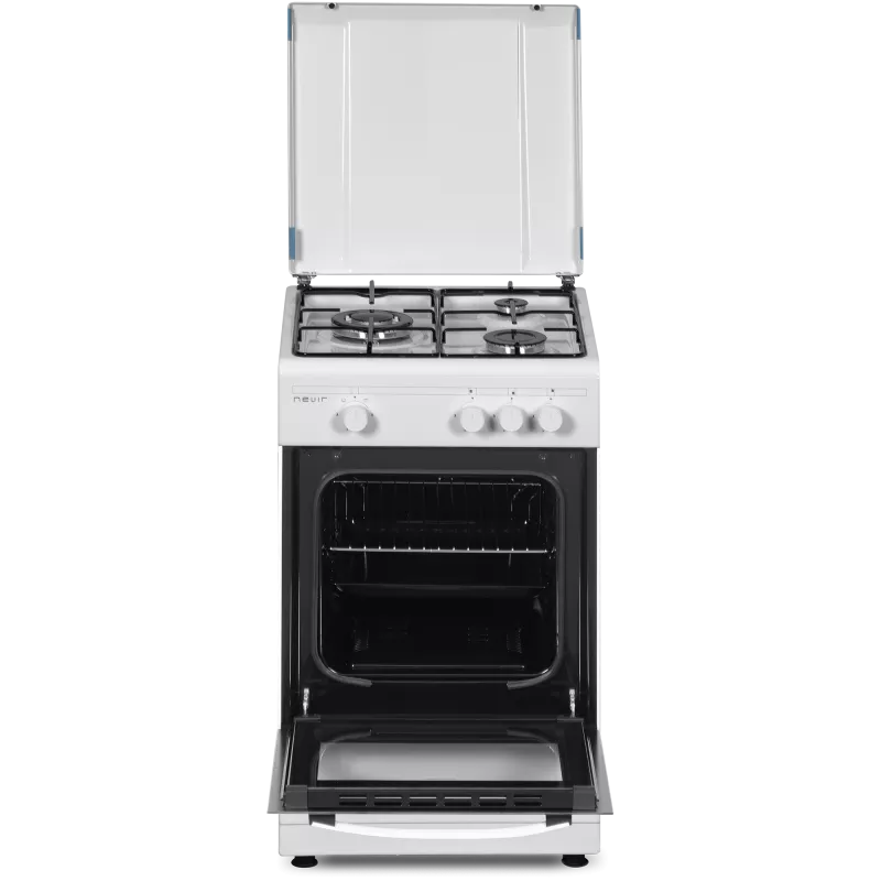 Cocina gas Nevir NVR-CB3H 3 fuegos wok color blanco con horno de 43 L y acabado en acero inoxidable.