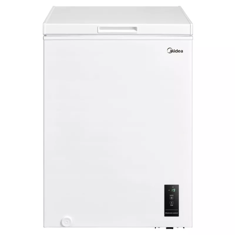 Congelador horizontal Midea MDRC152FEE01 99 L blanco, de diseño compacto y capacidad ideal para almacenamiento.