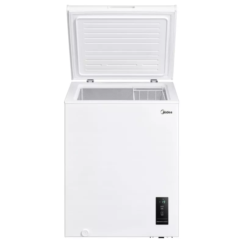 Congelador horizontal Midea MDRC152FEE01 99 L blanco con diseño práctico y capacidad adecuada para almacenamiento.