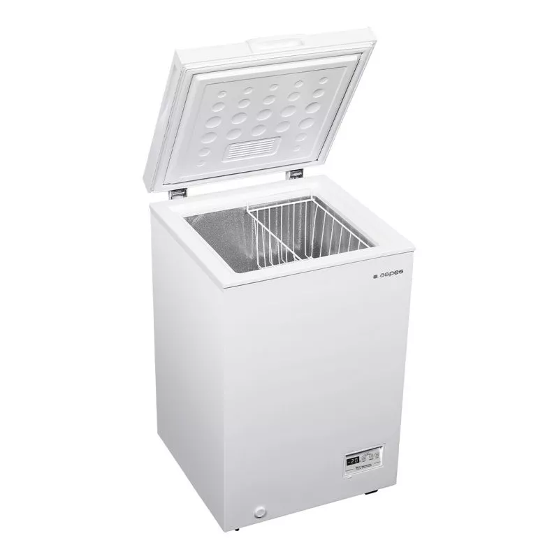 Congelador horizontal Aspes ACH1103 100 L Dual en color blanco con diseño compacto y cesta interior para organización.