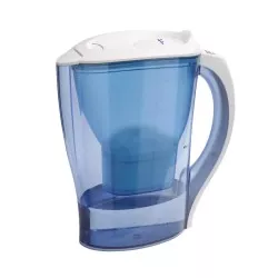 JARRA DEPURADORA JATA JH01 de plástico azul, diseño ergonómico y tapa blanca, filtro para purificación de agua.