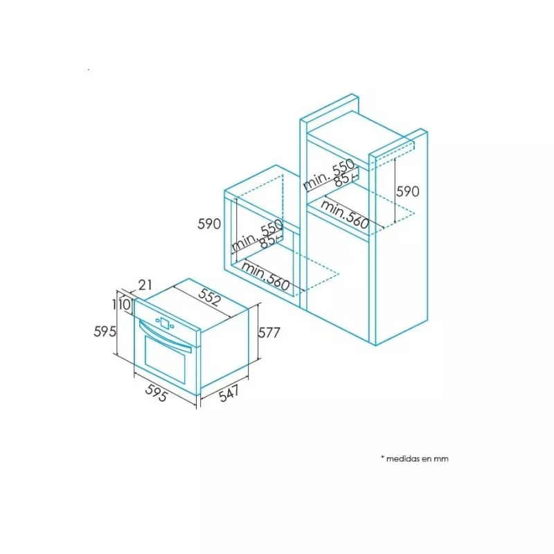 Horno multifunción Edesa EOE-6040 X 80 L inox, acabado inox, diseño compacto y medidas adecuadas para instalación.