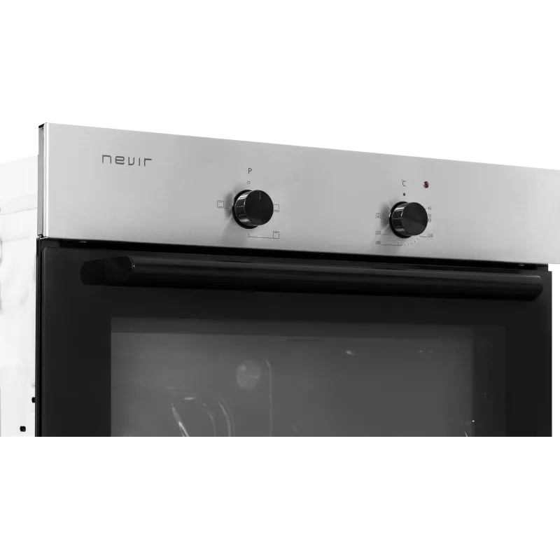 Horno encastrable Nevir NVR-HEM3-62L 62 L inox con acabado mate, diseño moderno y controles de perilla.