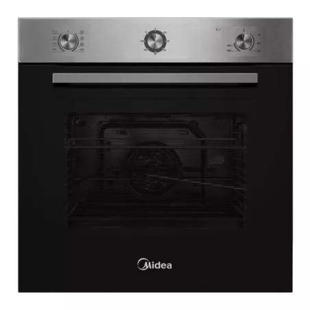 Horno multifunción Midea MCO6070MMAJ 70 L inox de diseño elegante en acero inoxidable y acabado negro mate.