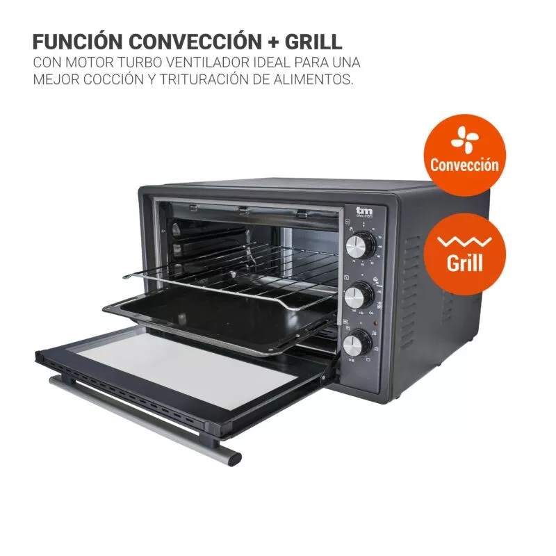 Horno sobremesa TM Electron TMPHO037 37 L 1650 W color negro con funciones de convección y grill, diseño moderno y eficiente.