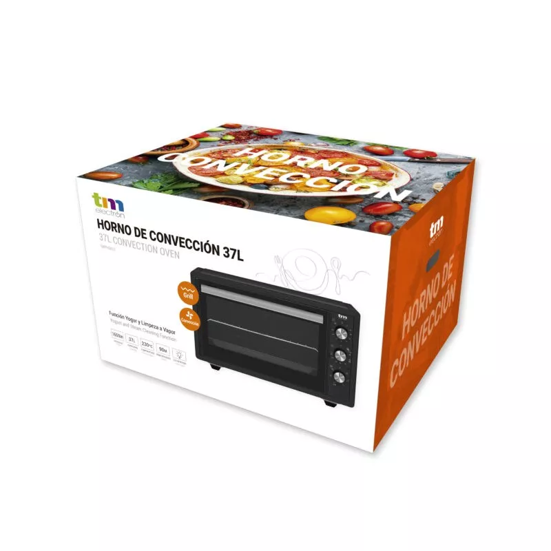 Horno sobremesa TM Electron TMPHO037 37 L 1650 W color negro con diseño compacto y acabado elegante.