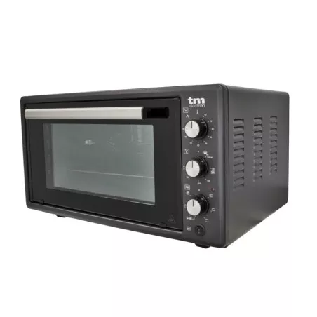 Horno sobremesa TM Electron TMPHO045 45 L 1400 W color negro con panel frontal de vidrio y controles giratorios.
