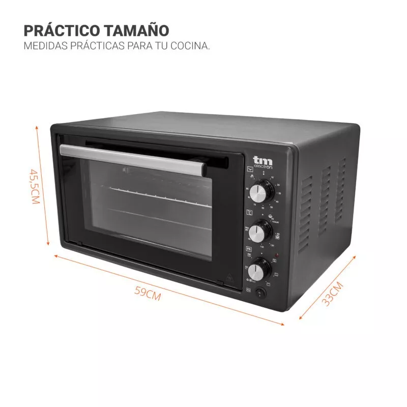 Horno sobremesa TM Electron TMPHO045 45 L 1400 W color negro con diseño compacto y controles analógicos.