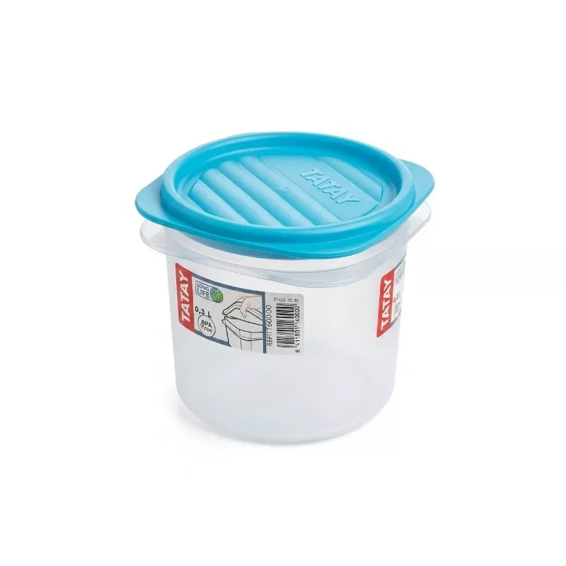 TAPER TATAY 0.30L 1160000 azul cilíndrico de plástico con tapa hermética y diseño práctico para almacenamiento.