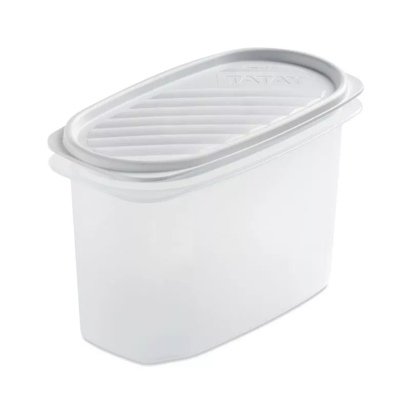 TAPER TATAY 1.20 ovalado 1163101 blanco de plástico con tapa y diseño apilable para almacenamiento.