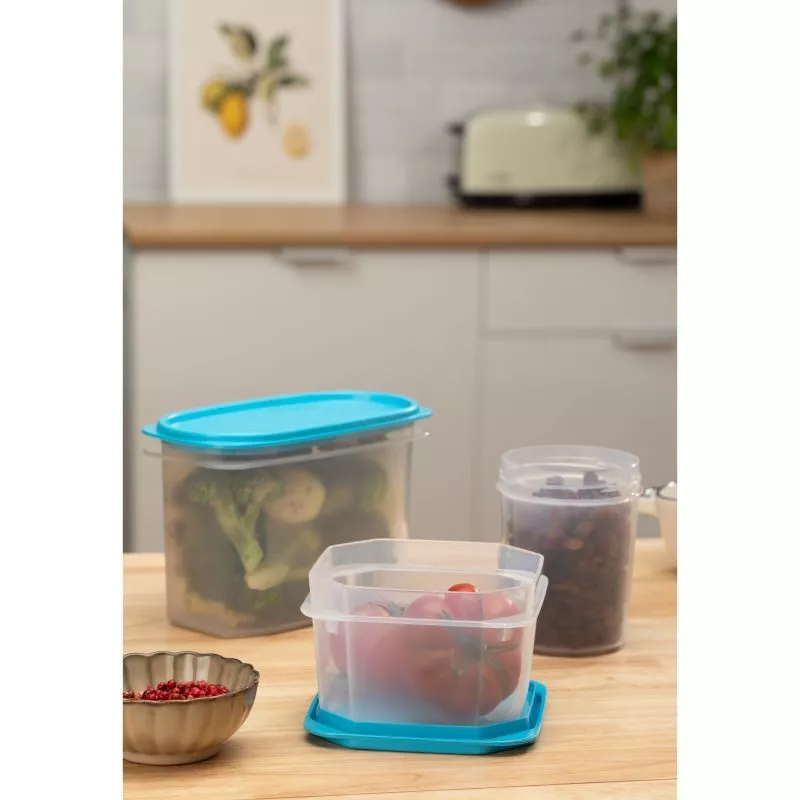 Tupper Tatay Top Flex 1160100 0,6 L Azul rectangular de plástico con tapa hermética y diseño apilable.