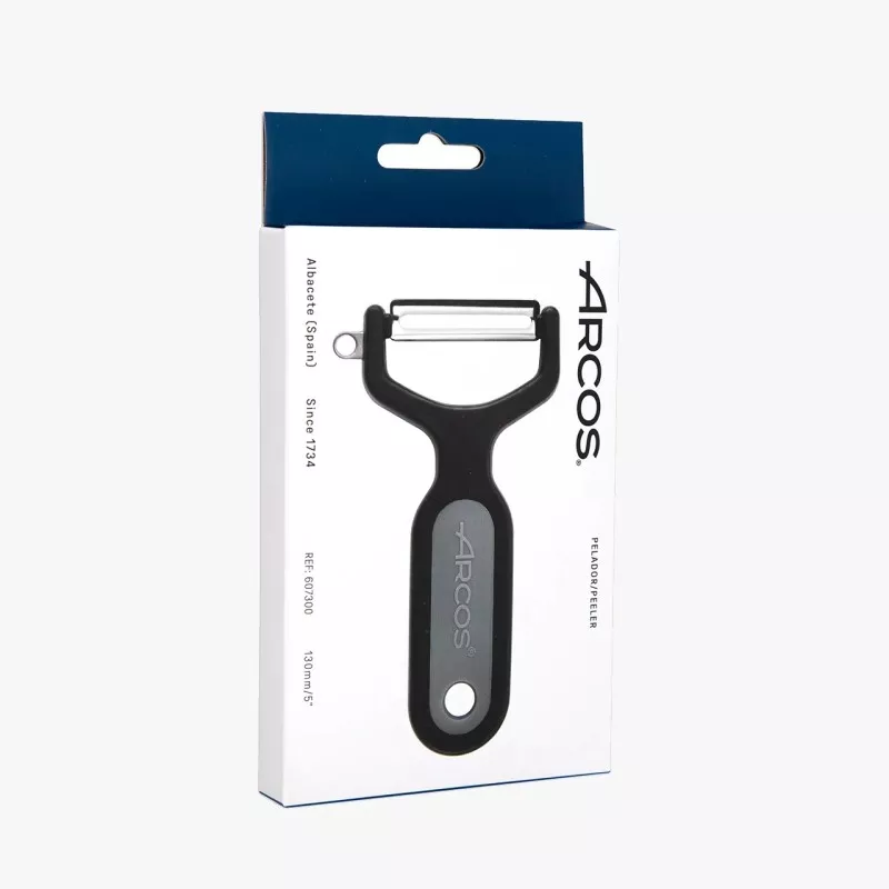 Pelador de cocina Arcos 607300 negro 132 mm de acero inoxidable con diseño ergonómico y mango antideslizante