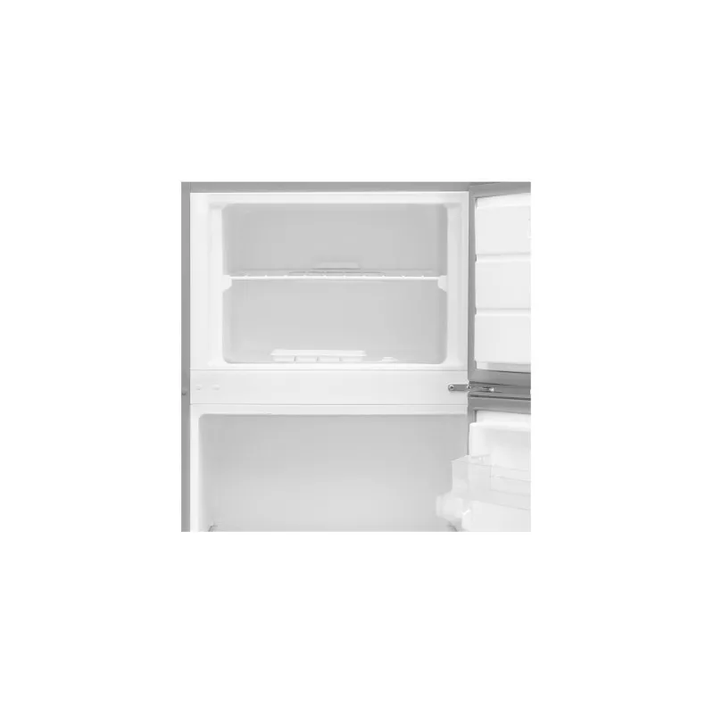 Frigorífico 2 puertas New Pol NWFR160X inox 243 L con interior blanco y estantes ajustables de vidrio.