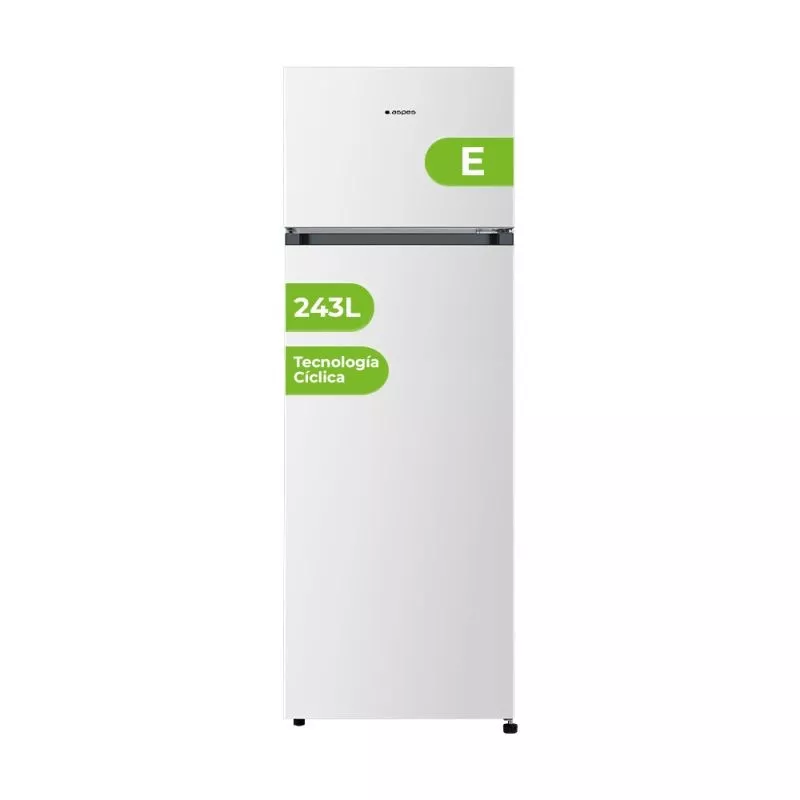 Frigorífico 2 puertas Aspes AF165501E blanco, capacidad de 243 L, diseño moderno y eficiente en consumo energético.