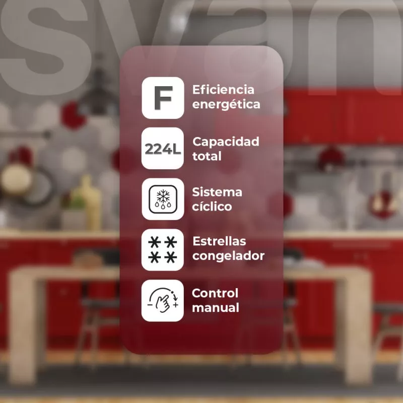 Frigorífico retro Svan SVRR1800 rojo 2 puertas 224 L con eficiencia energética F y control manual